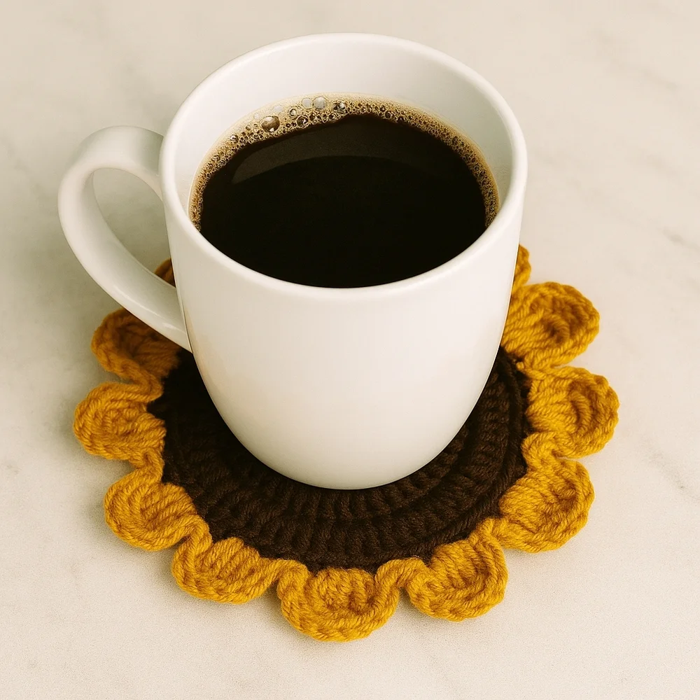 Hand Crafted Floral Coaster 2pc Set Sunflower Mug Rug Home Decor Faux Flower Mat